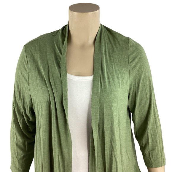 LOGO by Lori Goldstein Green Open Cardigan Swiss Dot Trim XL - Picture 2 of 7